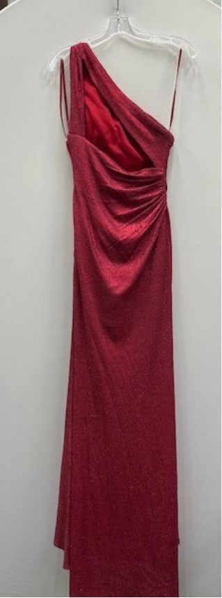 Long Red One Shoulder High Slit Prom Dress Size 2 Formal Gown Event