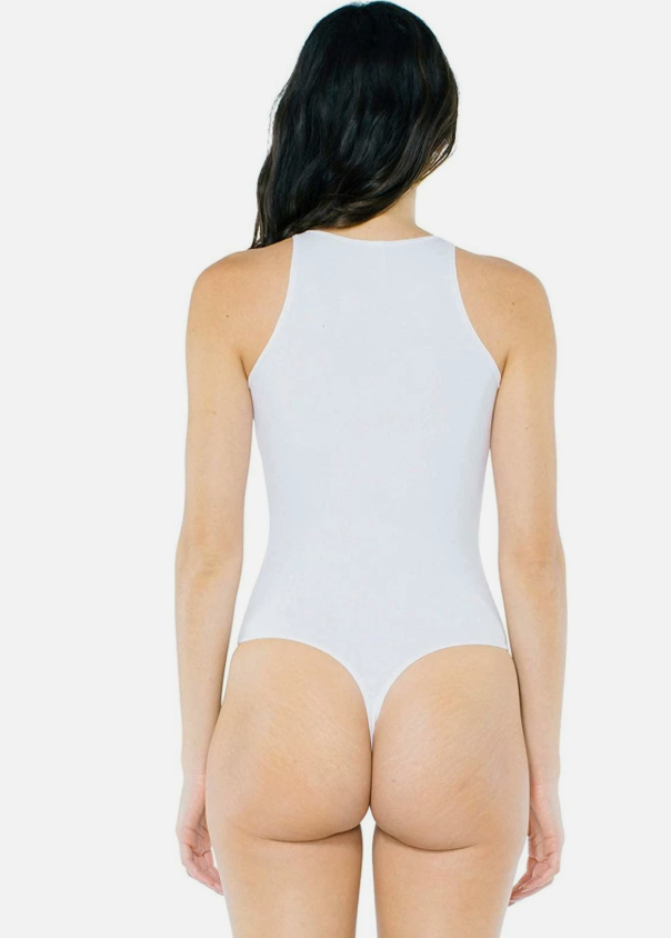 Women's Cotton Spandex Sleeveless Thong Bodysuit- White