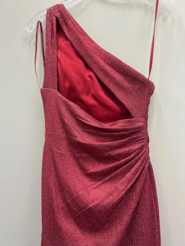 Long Red One Shoulder High Slit Prom Dress Size 2 Formal Gown Event
