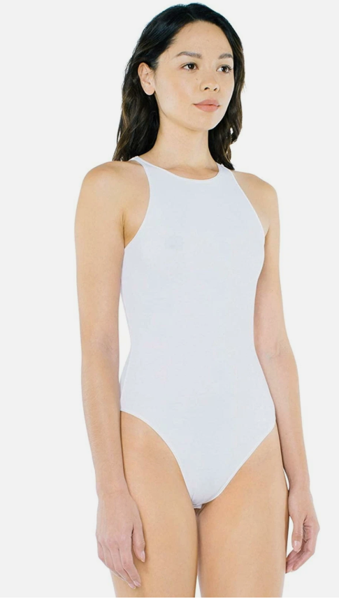 Women's Cotton Spandex Sleeveless Thong Bodysuit- White