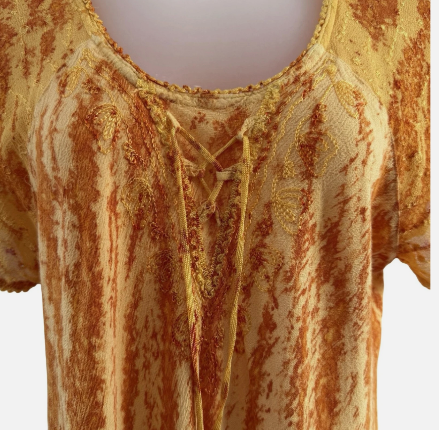 Advance Apparels Tunic Top Womens Plus Size Orange Boho Embroidered Striped
