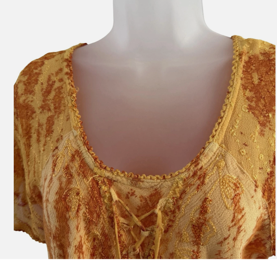 Advance Apparels Tunic Top Womens Plus Size Orange Boho Embroidered Striped