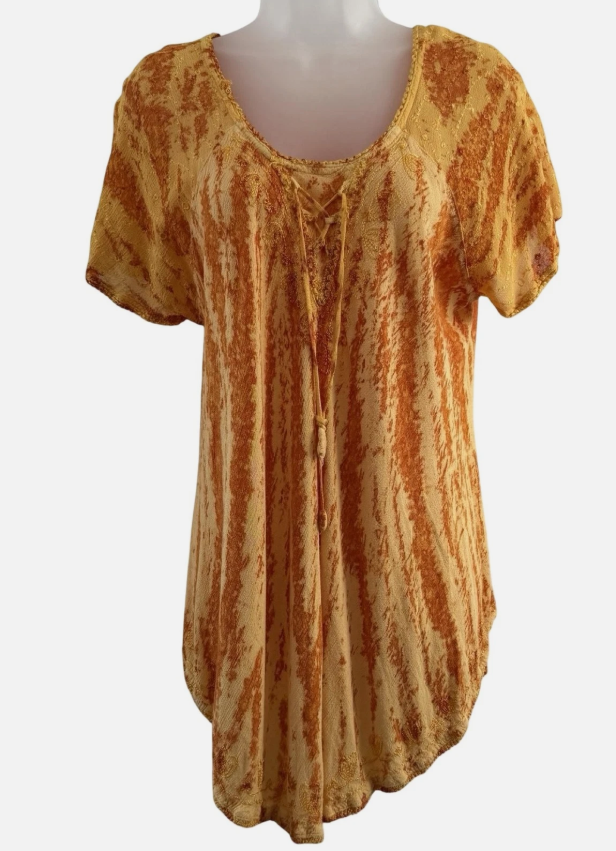 Advance Apparels Tunic Top Womens Plus Size Orange Boho Embroidered Striped